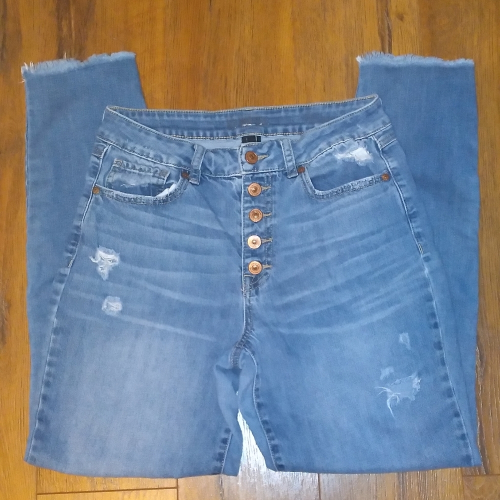 Rewash Women's Blue Denim Multi-button Distressed Jeans